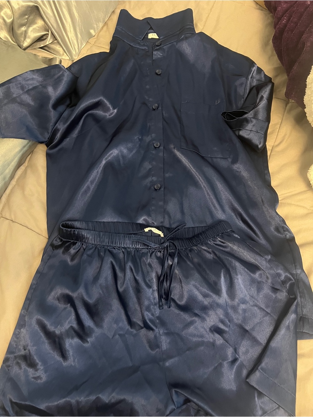 Silky Navy Button-Up Pajama Set